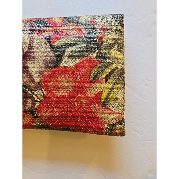 Sondra Roberts Squared Raffia Purse NEW Multicolor Floral Bamboo Clasp -oc- - Picture 8 of 16